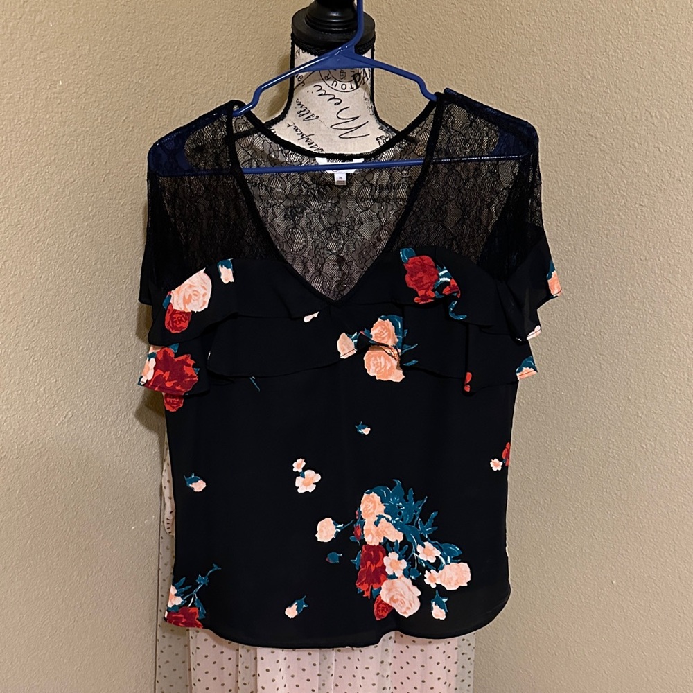 Candie's Black Floral Lace Blouse